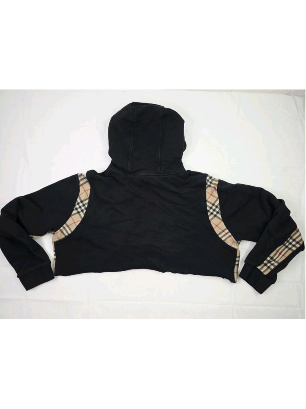 BURBERRY Hoodie Pullover Black Cropped Cut Off See Dec. Size XL - Picture 3 of 6